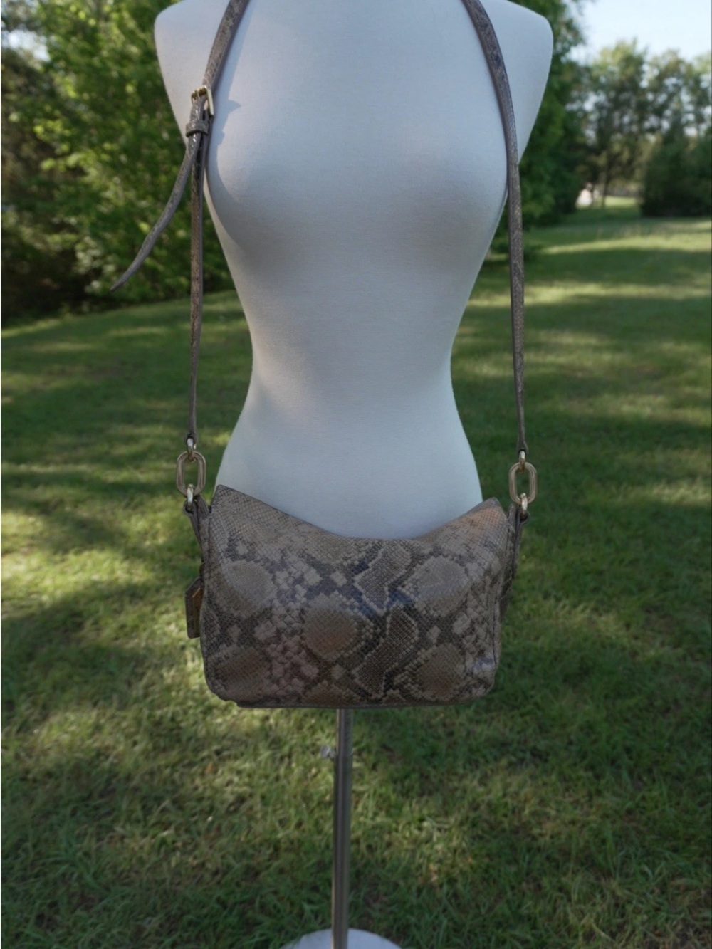 Lauren Ralph Lauren Snake Print Shoulder Bag Zip Adjustable Strap Logo Charm